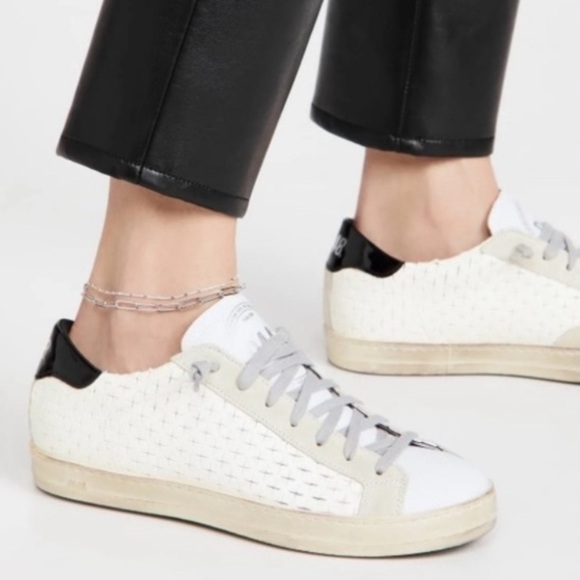 P448 Leather John Perforated Cross Low Top White Sneakers Shoes Made in Italy - Picture 1 of 16